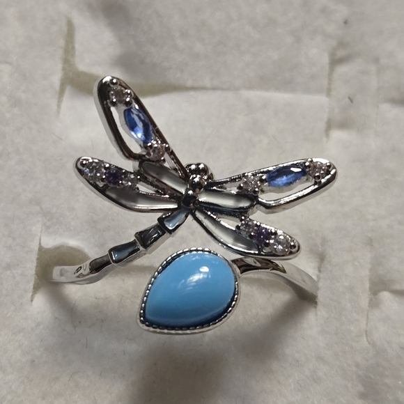 Silver Dragonfly Ring with Blue Accents - Picture 3 of 3